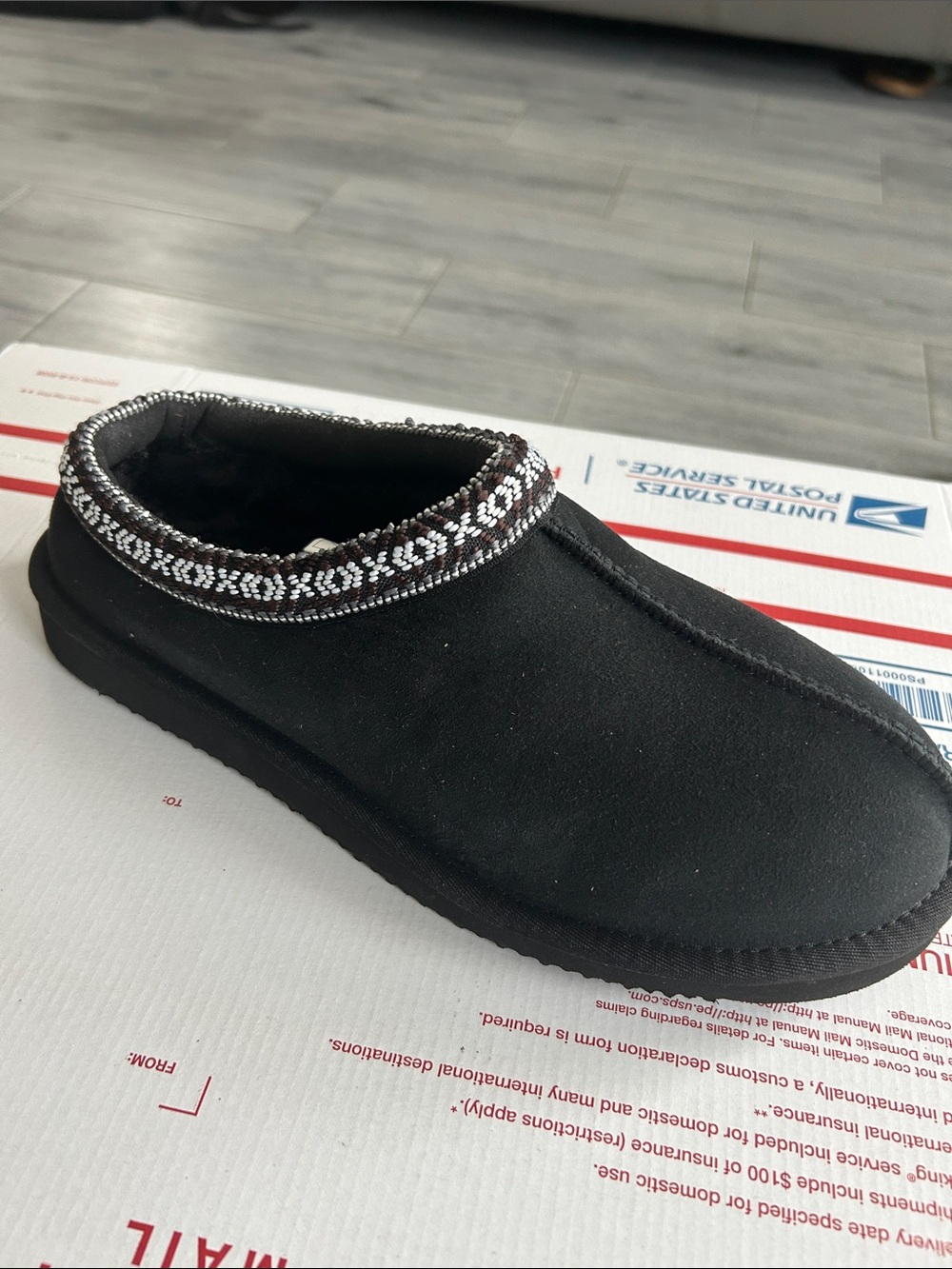 Kirkland Signature Black Slip-On Shearling-Lined Loafer with Patterned Cuff